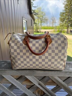 Louis Vuitton Damier Azur Speedy Satchel - Cream & Brown